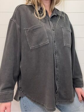 aerie Washed Charcoal Gray Button-Up Shirt Jacket